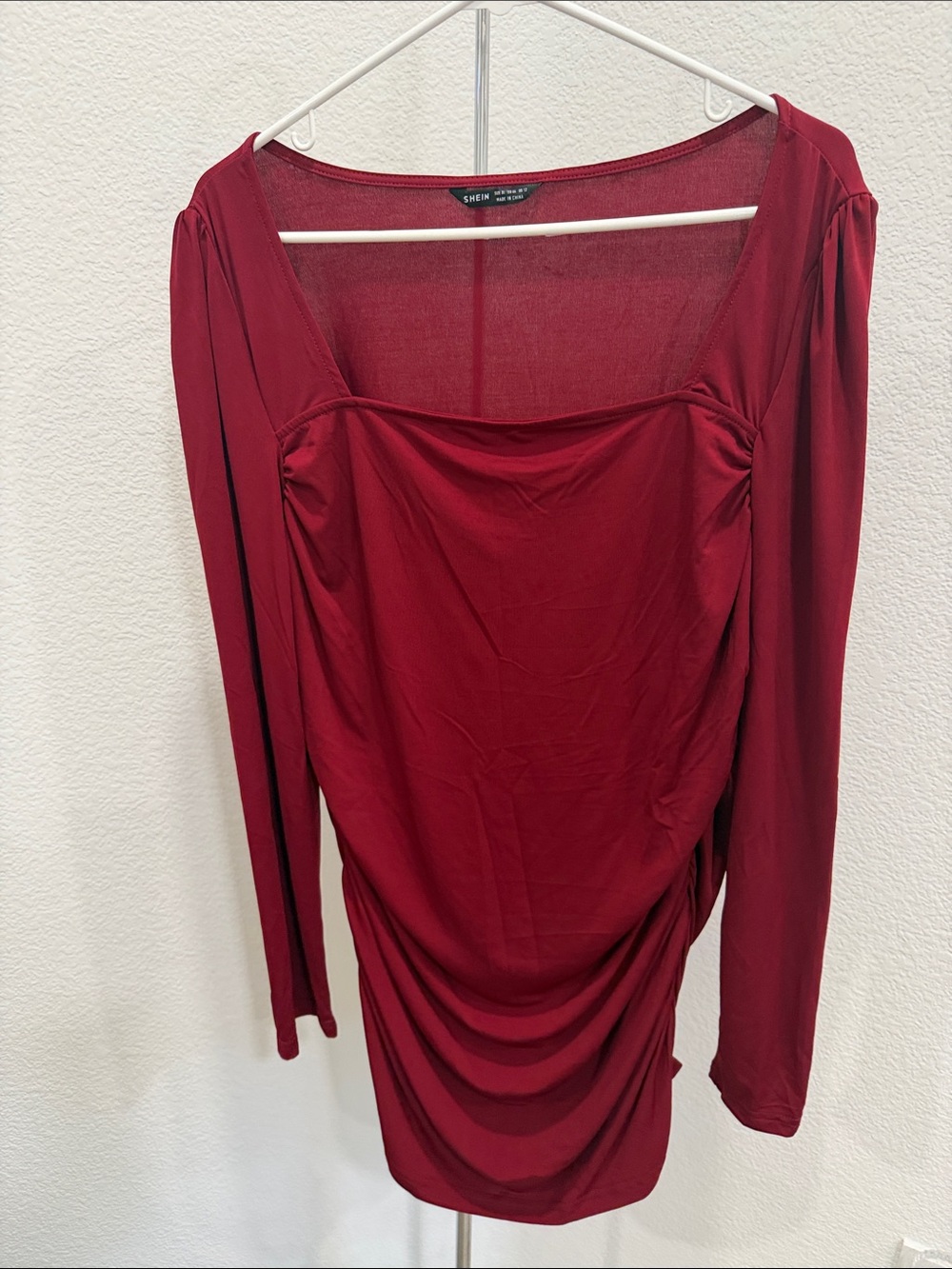 SHEIN Burgundy Long Sleeve Ruched Tunic